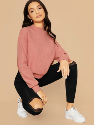 Blusa elegante de manga longa cor rosê